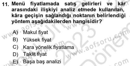 Menü Yönetimi Dersi 2023 - 2024 Yılı (Final) Dönem Sonu Sınav Soruları 11. Soru