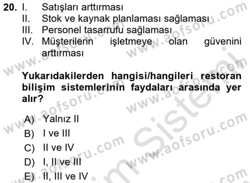 Menü Yönetimi Dersi 2023 - 2024 Yılı (Final) Dönem Sonu Sınav Soruları 20. Soru