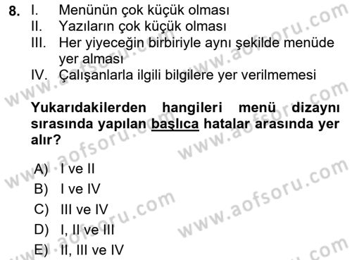 Menü Yönetimi Dersi 2023 - 2024 Yılı (Final) Dönem Sonu Sınav Soruları 8. Soru