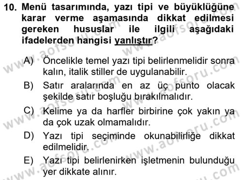 Menü Yönetimi Dersi 2023 - 2024 Yılı Yaz Okulu Sınav Soruları 10. Soru
