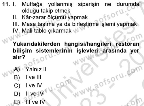 Menü Yönetimi Dersi 2023 - 2024 Yılı Yaz Okulu Sınav Soruları 11. Soru