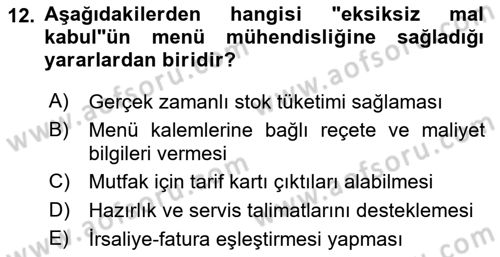 Menü Yönetimi Dersi 2023 - 2024 Yılı Yaz Okulu Sınav Soruları 12. Soru