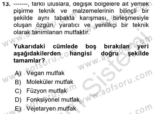 Menü Yönetimi Dersi 2023 - 2024 Yılı Yaz Okulu Sınav Soruları 13. Soru