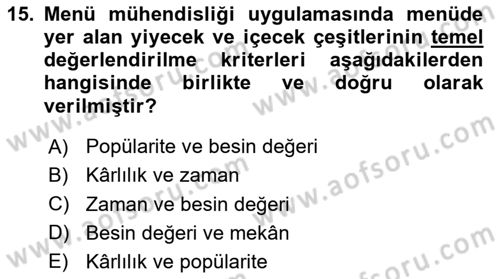 Menü Yönetimi Dersi 2023 - 2024 Yılı Yaz Okulu Sınav Soruları 15. Soru