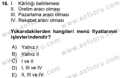 Menü Yönetimi Dersi 2023 - 2024 Yılı Yaz Okulu Sınav Soruları 16. Soru