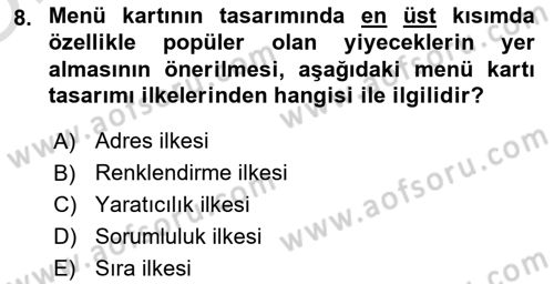 Menü Yönetimi Dersi 2023 - 2024 Yılı Yaz Okulu Sınav Soruları 8. Soru