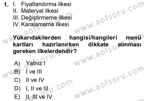 Menü Yönetimi Dersi 2024 - 2025 Yılı (Vize) Ara Sınav Soruları 1. Soru