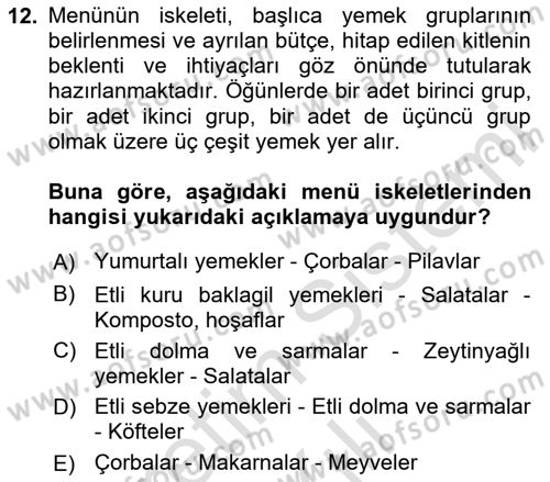 Menü Yönetimi Dersi 2024 - 2025 Yılı (Vize) Ara Sınav Soruları 12. Soru