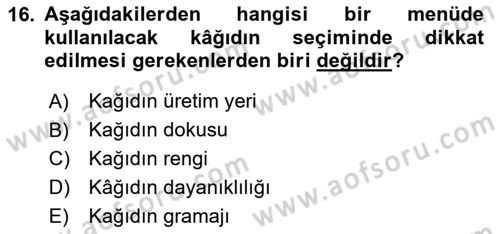 Menü Yönetimi Dersi 2024 - 2025 Yılı (Vize) Ara Sınav Soruları 16. Soru