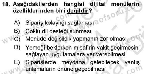Menü Yönetimi Dersi 2024 - 2025 Yılı (Vize) Ara Sınav Soruları 18. Soru