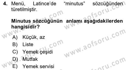 Menü Yönetimi Dersi 2024 - 2025 Yılı (Vize) Ara Sınav Soruları 4. Soru