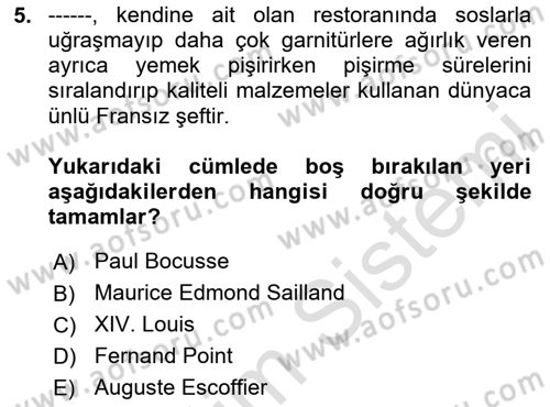 Menü Yönetimi Dersi 2024 - 2025 Yılı (Vize) Ara Sınav Soruları 5. Soru