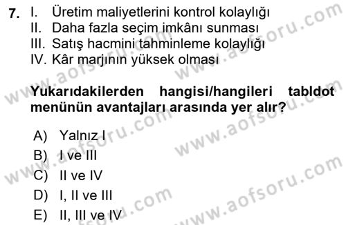 Menü Yönetimi Dersi 2024 - 2025 Yılı (Vize) Ara Sınav Soruları 7. Soru