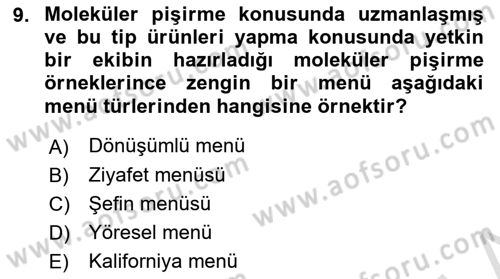 Menü Yönetimi Dersi 2024 - 2025 Yılı (Vize) Ara Sınav Soruları 9. Soru