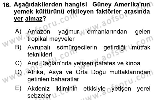 Dünya Mutfakları Dersi 2024 - 2025 Yılı (Vize) Ara Sınav Soruları 16. Soru