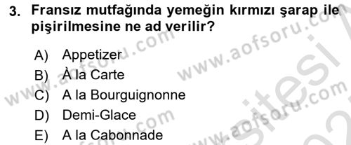 Dünya Mutfakları Dersi 2024 - 2025 Yılı (Vize) Ara Sınav Soruları 3. Soru