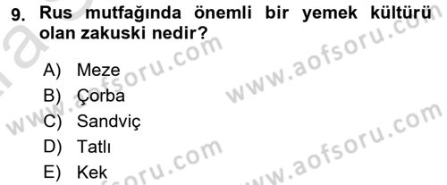Dünya Mutfakları Dersi 2024 - 2025 Yılı (Vize) Ara Sınav Soruları 9. Soru