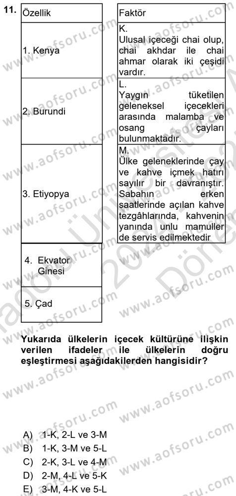 Dünya Mutfakları Dersi 2024 - 2025 Yılı (Final) Dönem Sonu Sınav Soruları 11. Soru