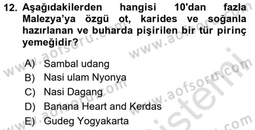 Dünya Mutfakları Dersi 2024 - 2025 Yılı (Final) Dönem Sonu Sınav Soruları 12. Soru