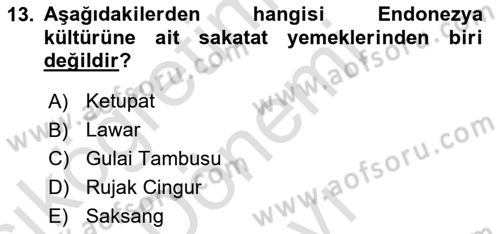 Dünya Mutfakları Dersi 2024 - 2025 Yılı (Final) Dönem Sonu Sınav Soruları 13. Soru