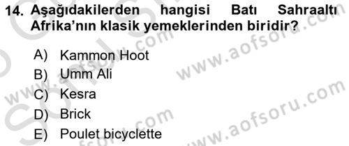 Dünya Mutfakları Dersi 2024 - 2025 Yılı (Final) Dönem Sonu Sınav Soruları 14. Soru
