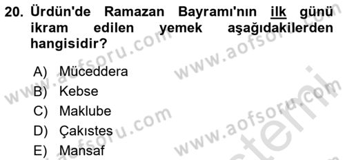 Dünya Mutfakları Dersi 2024 - 2025 Yılı (Final) Dönem Sonu Sınav Soruları 20. Soru