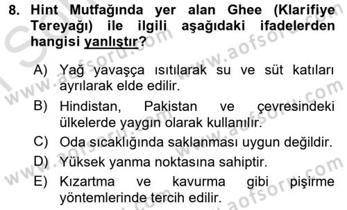 Dünya Mutfakları Dersi 2024 - 2025 Yılı (Final) Dönem Sonu Sınav Soruları 8. Soru