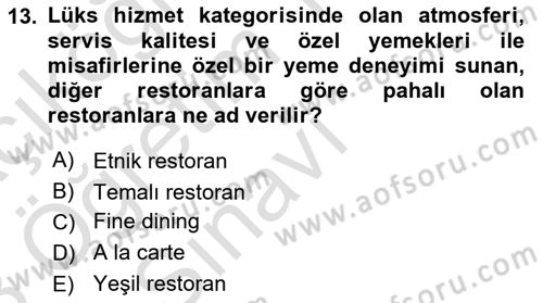 Gastronomide Yeni Akımlar Dersi 2022 - 2023 Yılı Yaz Okulu Sınav Soruları 13. Soru