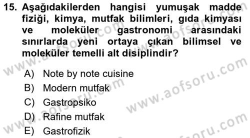 Gastronomide Yeni Akımlar Dersi 2022 - 2023 Yılı Yaz Okulu Sınav Soruları 15. Soru