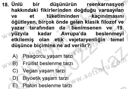 Gastronomide Yeni Akımlar Dersi 2022 - 2023 Yılı Yaz Okulu Sınav Soruları 18. Soru