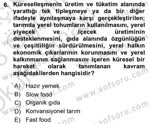 Gastronomide Yeni Akımlar Dersi 2022 - 2023 Yılı Yaz Okulu Sınav Soruları 6. Soru