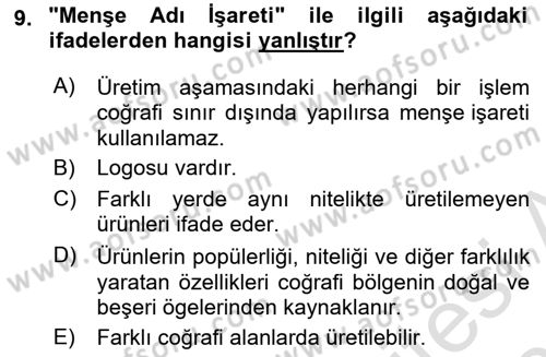Gastronomide Yeni Akımlar Dersi 2022 - 2023 Yılı Yaz Okulu Sınav Soruları 9. Soru