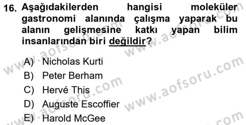 Gastronomide Yeni Akımlar Dersi 2023 - 2024 Yılı (Vize) Ara Sınav Soruları 16. Soru
