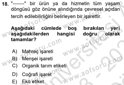 Gastronomide Yeni Akımlar Dersi 2023 - 2024 Yılı (Vize) Ara Sınav Soruları 18. Soru