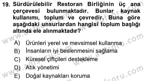 Gastronomide Yeni Akımlar Dersi 2023 - 2024 Yılı (Vize) Ara Sınav Soruları 19. Soru