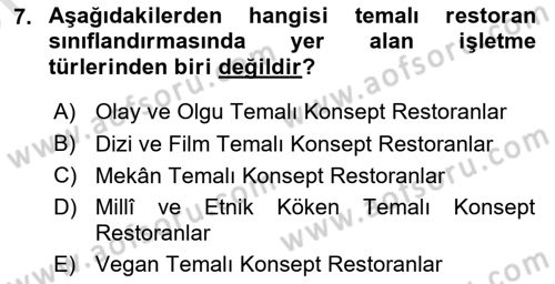 Gastronomide Yeni Akımlar Dersi 2023 - 2024 Yılı (Vize) Ara Sınav Soruları 7. Soru