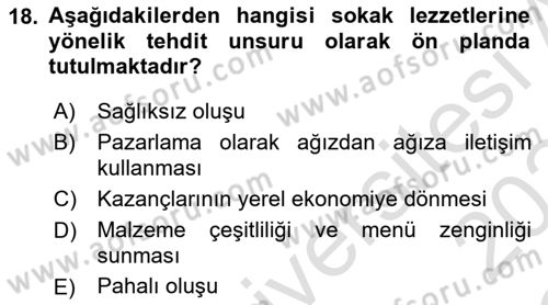 Gastronomide Yeni Akımlar Dersi 2023 - 2024 Yılı Yaz Okulu Sınav Soruları 18. Soru