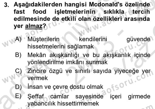 Gastronomide Yeni Akımlar Dersi 2023 - 2024 Yılı Yaz Okulu Sınav Soruları 3. Soru