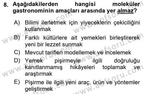 Gastronomide Yeni Akımlar Dersi 2023 - 2024 Yılı Yaz Okulu Sınav Soruları 8. Soru