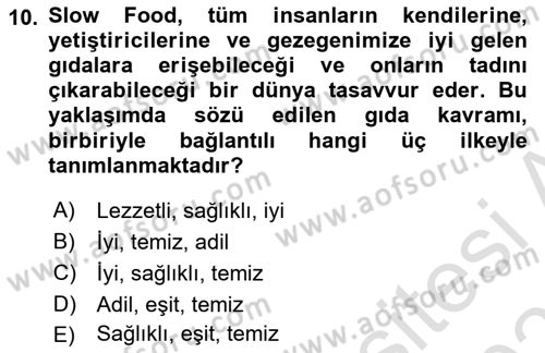 Gastronomide Yeni Akımlar Dersi 2024 - 2025 Yılı (Vize) Ara Sınav Soruları 10. Soru