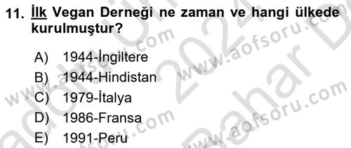 Gastronomide Yeni Akımlar Dersi 2024 - 2025 Yılı (Vize) Ara Sınav Soruları 11. Soru