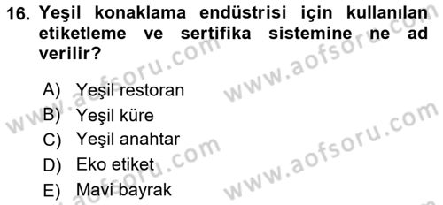 Gastronomide Yeni Akımlar Dersi 2024 - 2025 Yılı (Vize) Ara Sınav Soruları 16. Soru