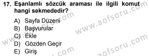 Temel Bilgi Teknolojileri 1 Dersi 2012 - 2013 Yılı (Vize) Ara Sınav Soruları 17. Soru