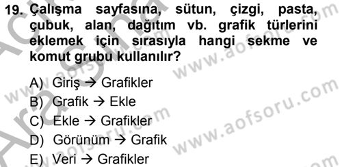 Temel Bilgi Teknolojileri 1 Dersi 2012 - 2013 Yılı (Vize) Ara Sınav Soruları 19. Soru