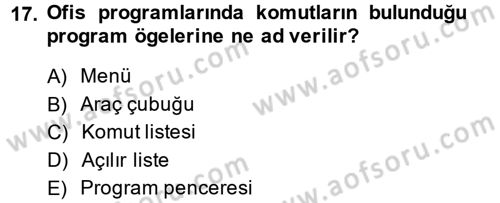 Temel Bilgi Teknolojileri 1 Dersi 2013 - 2014 Yılı (Vize) Ara Sınav Soruları 17. Soru