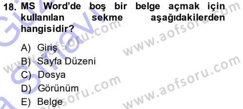 Temel Bilgi Teknolojileri 1 Dersi 2014 - 2015 Yılı (Vize) Ara Sınavı 18. Soru