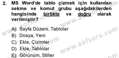 Temel Bilgi Teknolojileri 1 Dersi 2014 - 2015 Yılı (Vize) Ara Sınavı 2. Soru