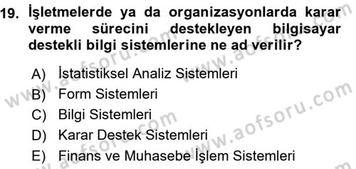 Temel Bilgi Teknolojileri 1 Dersi 2015 - 2016 Yılı (Vize) Ara Sınav Soruları 19. Soru