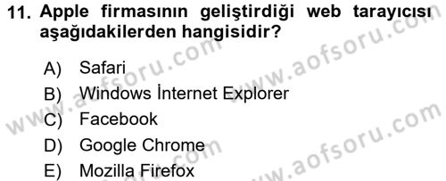 Temel Bilgi Teknolojileri 1 Dersi 2015 - 2016 Yılı (Final) Dönem Sonu Sınavı 11. Soru