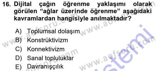 Temel Bilgi Teknolojileri 1 Dersi 2015 - 2016 Yılı (Final) Dönem Sonu Sınavı 16. Soru